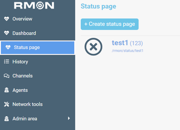 RMON public status page with service health